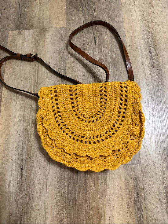 Patricia Nash Handbags - Patricia Nash Mustard Yellow Crochet Crossbody with Brown Strap
